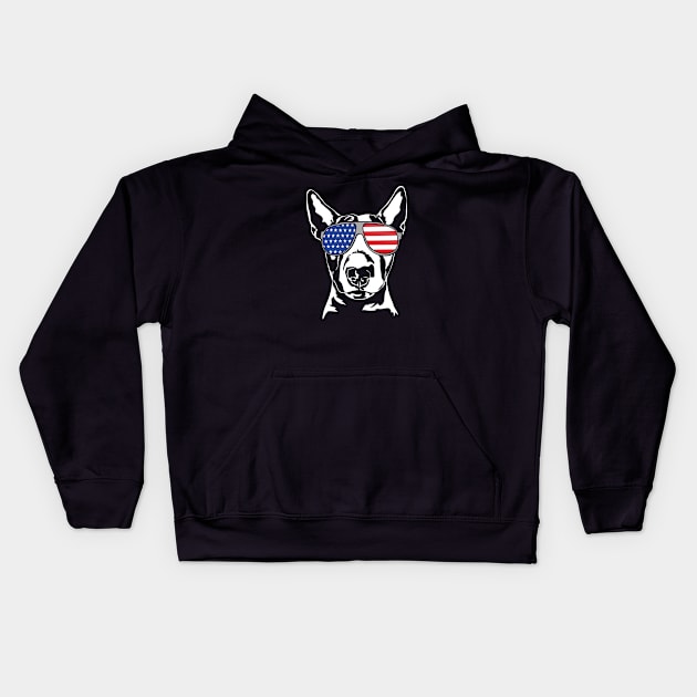 English Bull Terrier dog portrait American Flag sunglasses Kids Hoodie by wilsigns